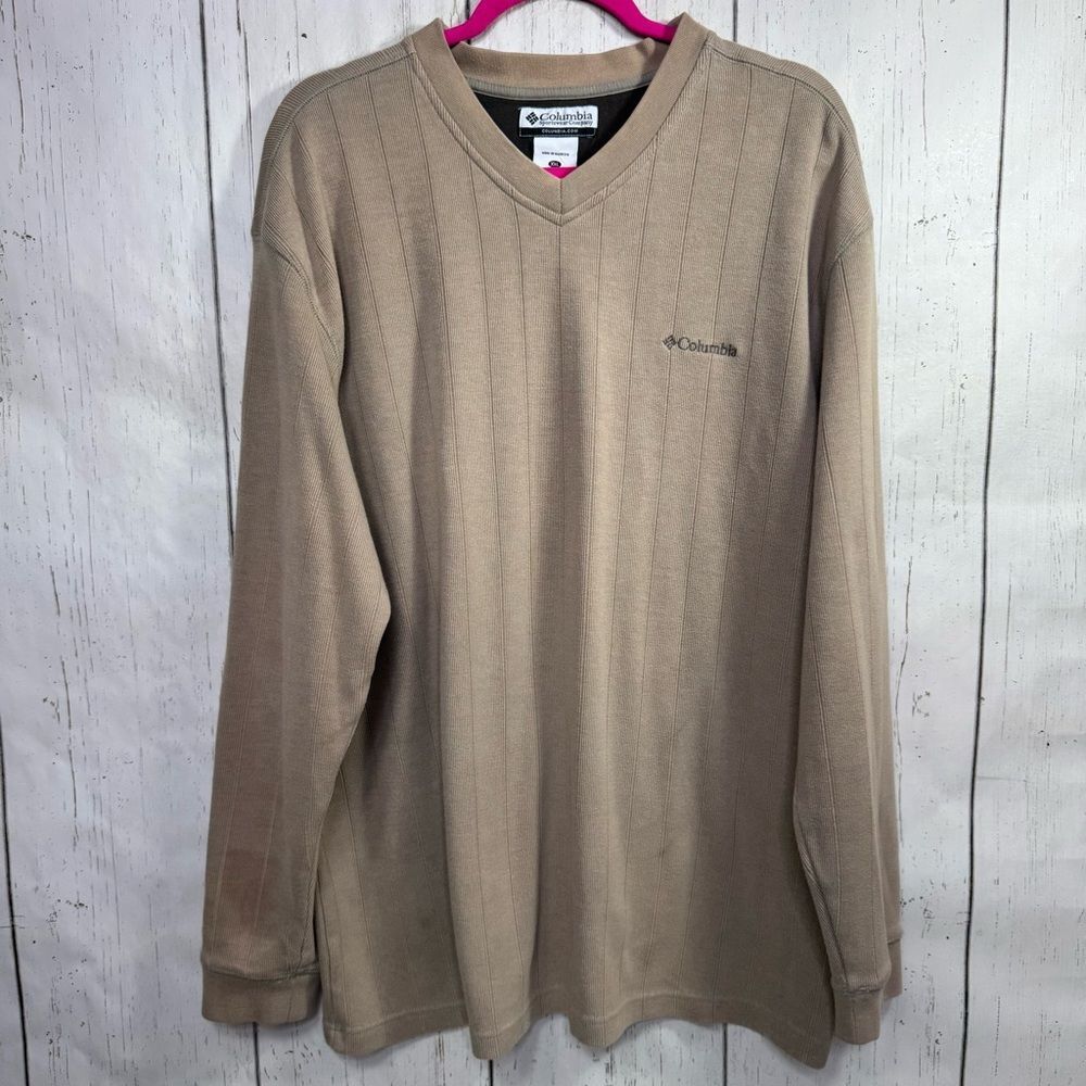 Columbia Mens XXL Tan V Neck Pullover Long Sleeve Sweater Casual Core Outdoor